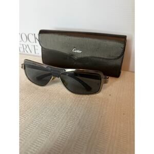 Vintage Cartier Men’s Sunglasses Silver Metal Frame Grey Lenses  w/ Case
